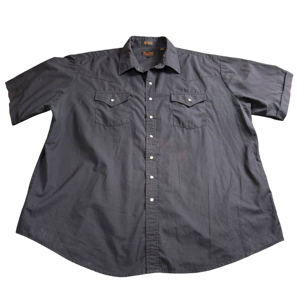Plains Western Wear Shirt Mens 2X Black‎ Short Sleeve Snap Button Cowboy Rodeo